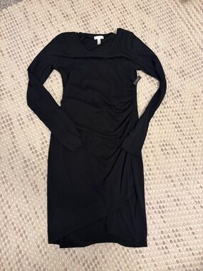 Leith Black Long-Sleeve Ruched Wrap Dress - , Women